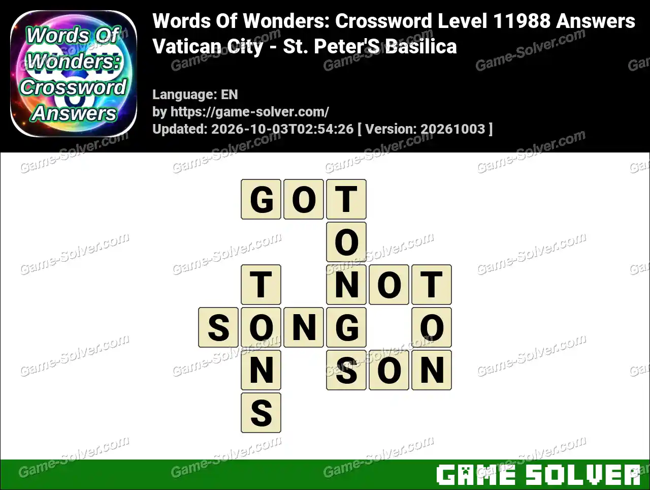 Words Of Wonders: Crossword Level 11988 Answers – Vatican City – St. Peter’S Basilica